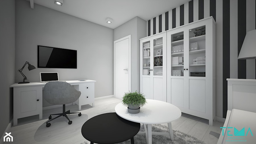 Classic always fashionable - Średnie w osobnym pomieszczeniu z sofą białe czarne szare biuro, styl tradycyjny - zdjęcie od TEMA Architekci