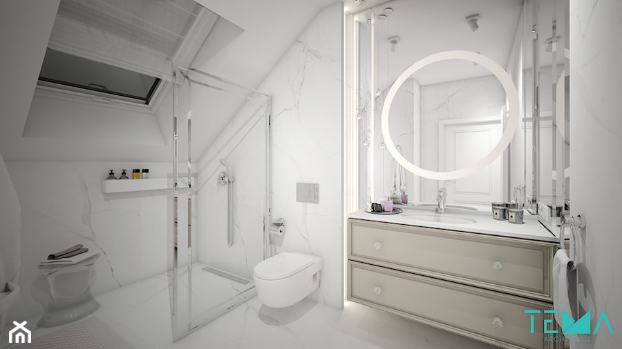 Classic beauty - Średnia bez okna z lustrem z marmurową podłogą z punktowym oświetleniem łazienka, styl tradycyjny - zdjęcie od TEMA Architekci