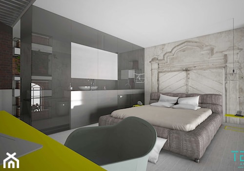 Mieszkanie dwupoziomowe LOFT INDUSTRIAL - Średnia szara z biurkiem sypialnia, styl industrialny - zdjęcie od TEMA Architekci