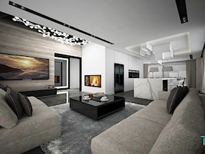 Dom jednorodzinny NUDE BEIGE - Duży biały szary salon z kuchnią z jadalnią, styl nowoczesny - zdjęcie od TEMA Architekci