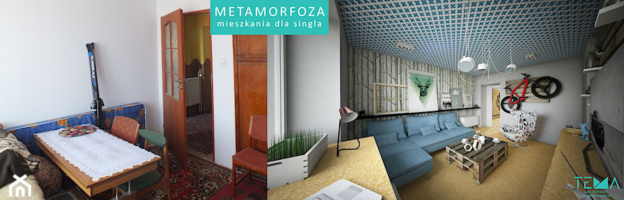 Mieszkanie dla singla METAMORFOZA - Salon, styl nowoczesny - zdjęcie od TEMA Architekci