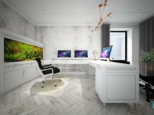 Classic beauty - Średnie w osobnym pomieszczeniu z zabudowanym biurkiem białe szare biuro, styl tradycyjny - zdjęcie od TEMA Architekci