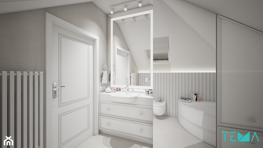 Classic beauty - Średnia na poddaszu z lustrem łazienka z oknem, styl tradycyjny - zdjęcie od TEMA Architekci