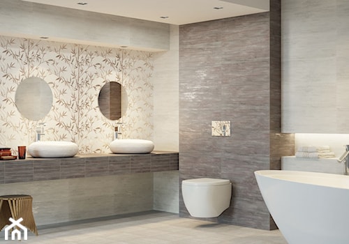 Kolekcja łazienkowa NATURAL - Średnia bez okna z dwoma umywalkami z punktowym oświetleniem łazienka, styl nowoczesny - zdjęcie od Ceramika Pilch Jasienica
