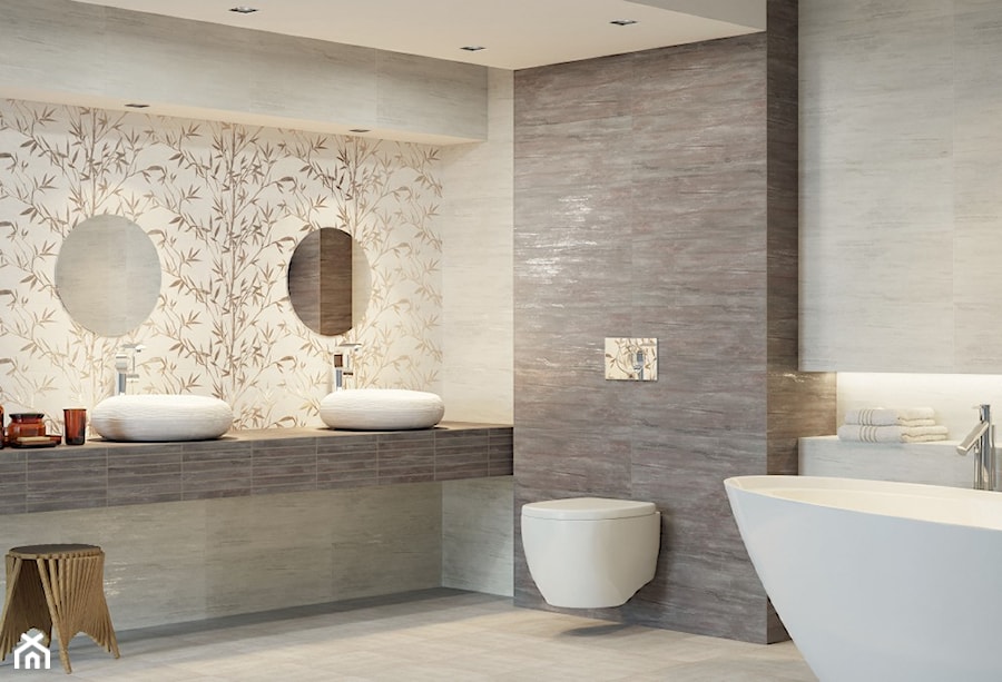 Kolekcja łazienkowa NATURAL - Średnia bez okna z dwoma umywalkami z punktowym oświetleniem łazienka, styl nowoczesny - zdjęcie od Ceramika Pilch Jasienica