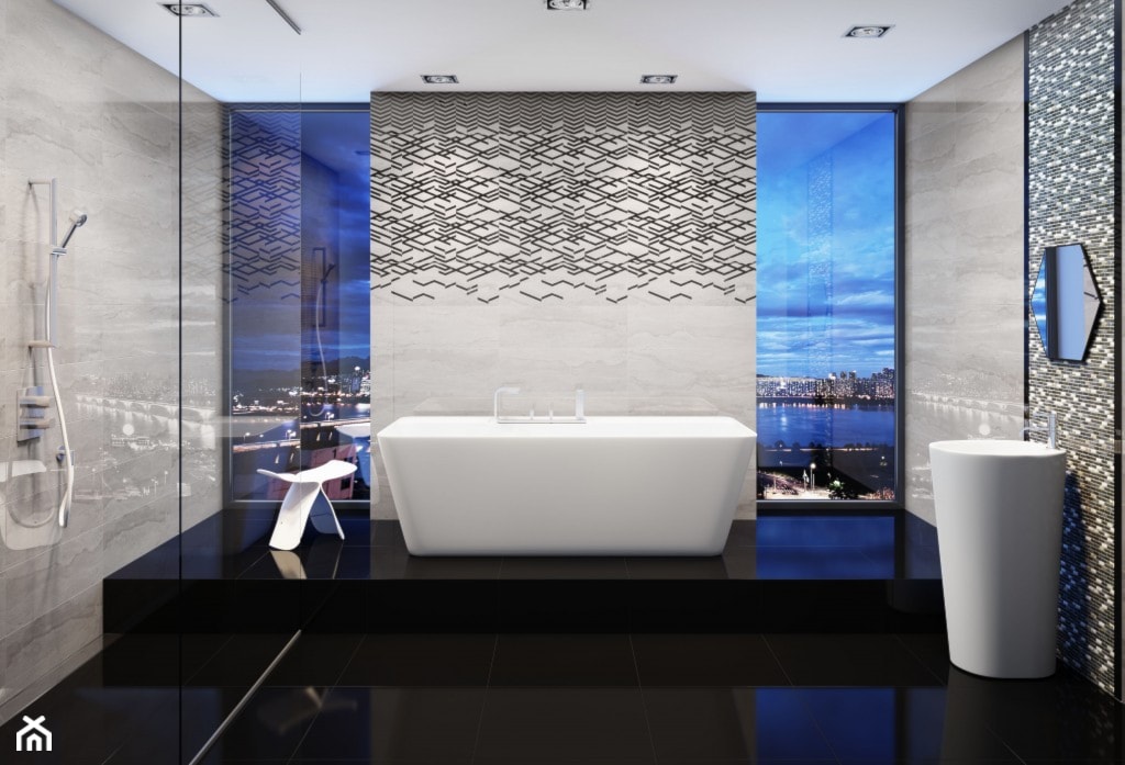 Kolekcja łazienkowa PERLA - Średnia z punktowym oświetleniem łazienka z oknem - zdjęcie od Ceramika Pilch Jasienica - Homebook