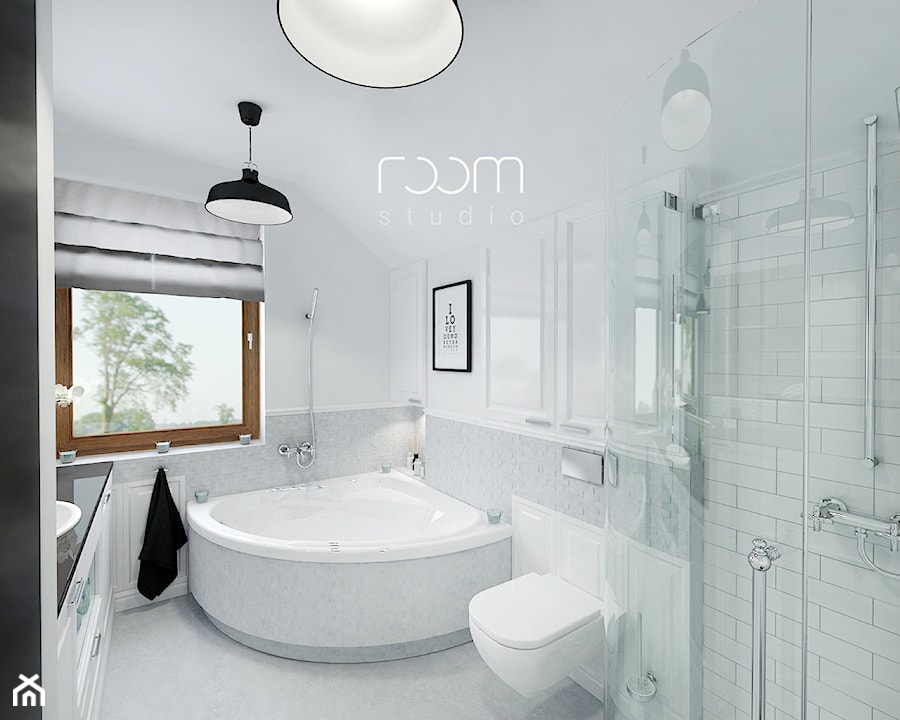 Łazienki w bieli - Średnia łazienka z oknem - zdjęcie od ROOM STUDIO