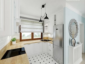 Dom szeregowy, Wilkszyn - Średnia otwarta biała z lodówką wolnostojącą kuchnia w kształcie litery u - zdjęcie od ROOM STUDIO
