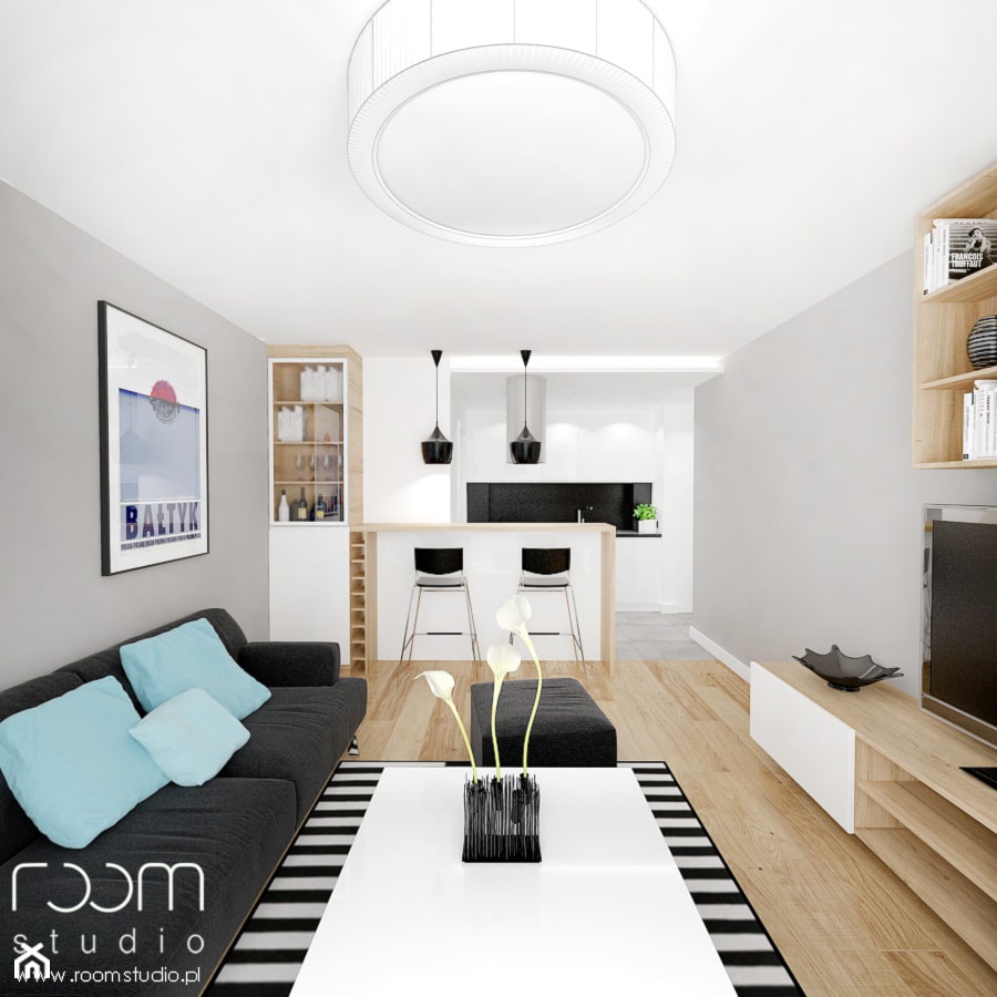 Mieszkanie w Polanicy - Średni biały salon z kuchnią z jadalnią - zdjęcie od ROOM STUDIO
