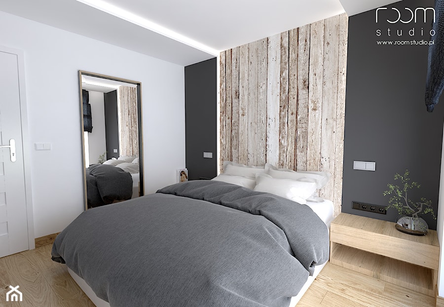 Mieszkanie w Polanicy - Średnia beżowa biała szara sypialnia - zdjęcie od ROOM STUDIO