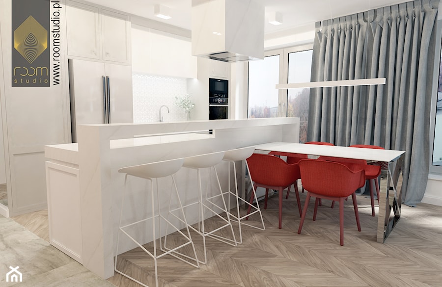 Apartament w stylu New York - Średnia biała jadalnia w kuchni, styl nowoczesny - zdjęcie od ROOM STUDIO