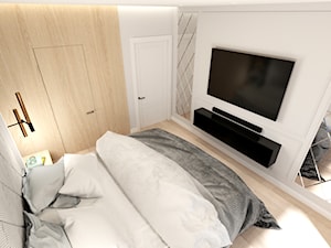 Ołtaszyn - Projekt domu - Średnia biała szara z panelami tapicerowanymi sypialnia, styl nowoczesny - zdjęcie od ROOM STUDIO