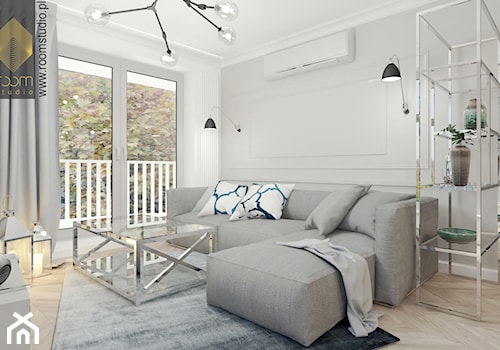 Apartament w stylu New York - Średni biały salon, styl glamour - zdjęcie od ROOM STUDIO