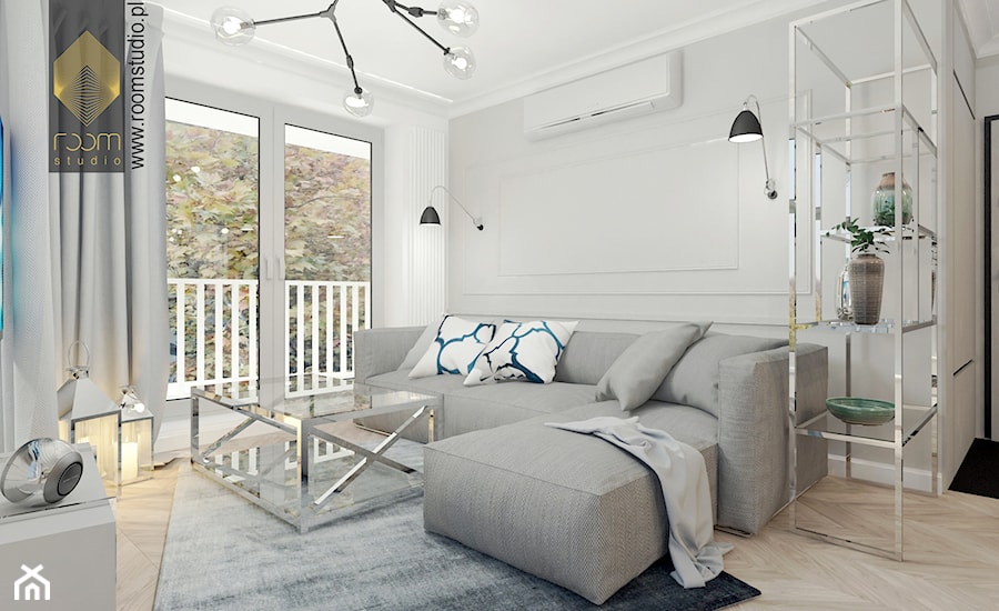 Apartament w stylu New York - Średni biały salon, styl glamour - zdjęcie od ROOM STUDIO