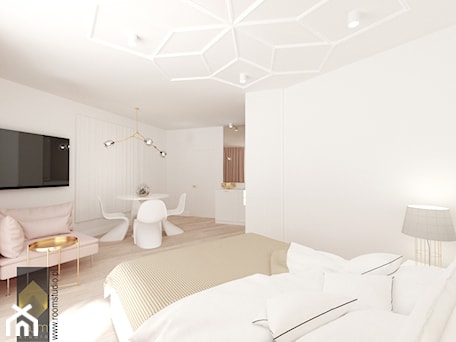 Aranżacje wnętrz - Salon: Apartament Wrocław - Średni biały salon z jadalnią, styl nowoczesny - ROOM STUDIO. Przeglądaj, dodawaj i zapisuj najlepsze zdjęcia, pomysły i inspiracje designerskie. W bazie mamy już prawie milion fotografii!