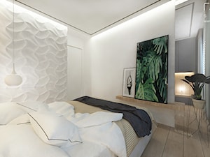 Mieszkanie w Poznaniu - Mała biała z panelami tapicerowanymi sypialnia, styl skandynawski - zdjęcie od ROOM STUDIO