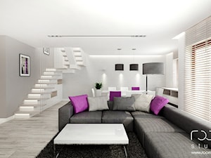 Dom jednorodzinny, Dobrzykowice - Średni biały szary salon z jadalnią, styl nowoczesny - zdjęcie od ROOM STUDIO
