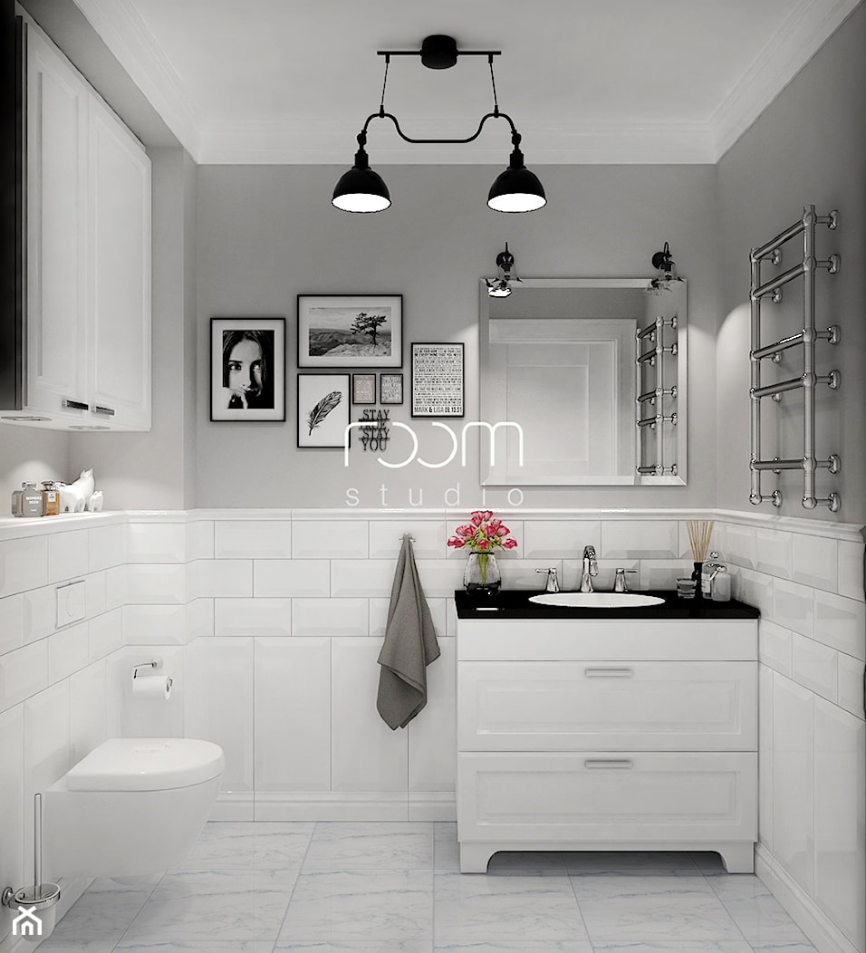 Łazienki w bieli - Mała łazienka, styl skandynawski - zdjęcie od ROOM STUDIO - Homebook