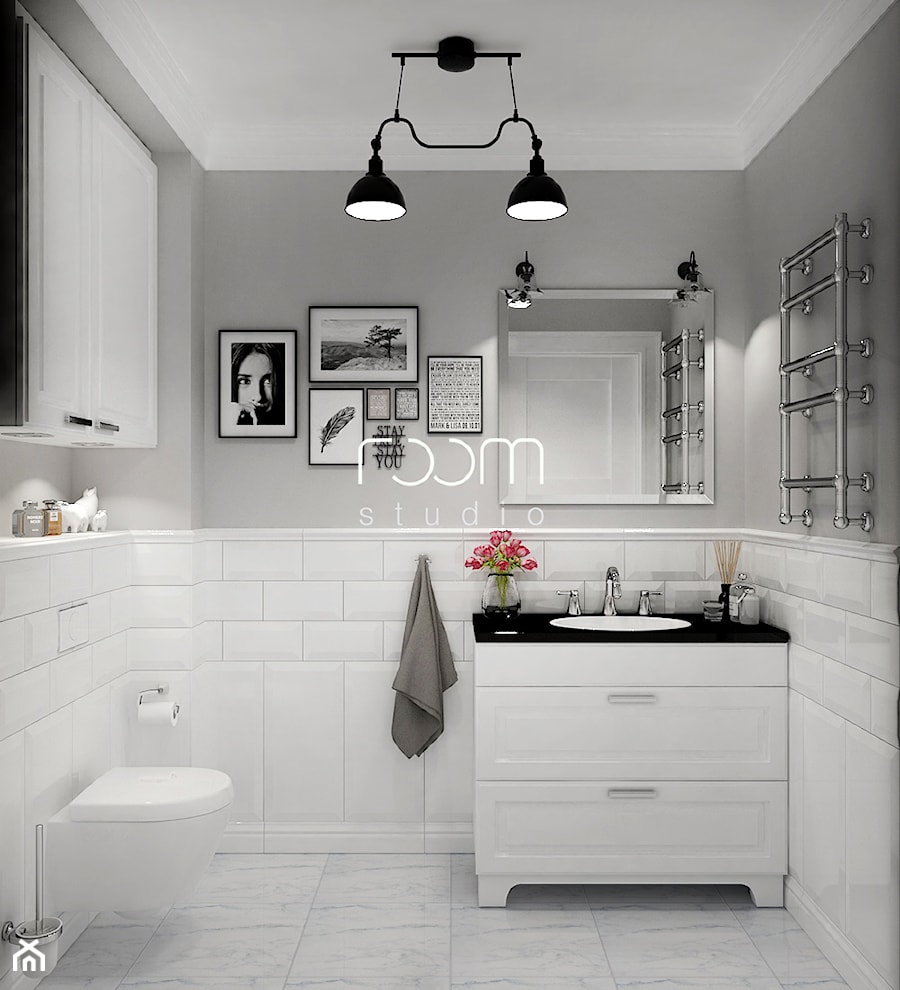 Łazienki w bieli - Mała łazienka, styl skandynawski - zdjęcie od ROOM STUDIO
