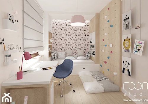 Dziewczęce pokoje - Średni biały różowy szary pokój dziecka dla dziecka dla nastolatka dla dziewczyn ... - zdjęcie od ROOM STUDIO