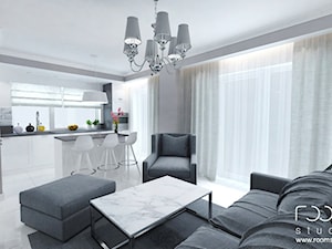Mieszkanie z akcentami glamour - Mała szara jadalnia w kuchni, styl glamour - zdjęcie od ROOM STUDIO