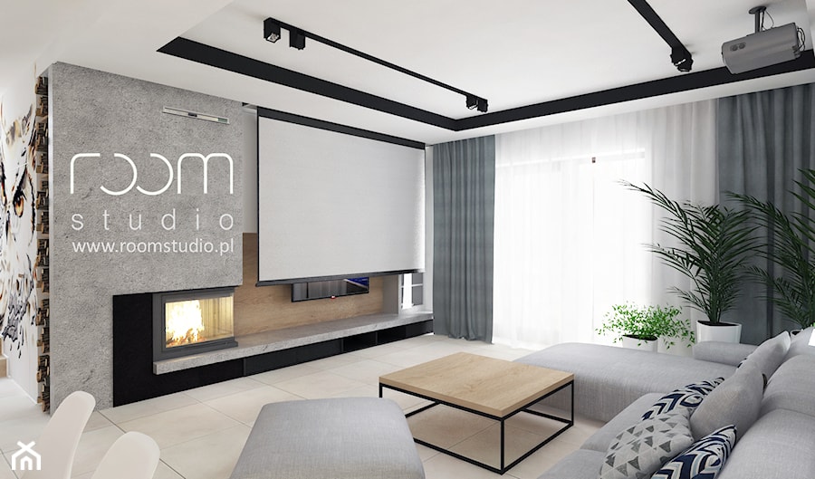 Salon z Sówką - Duży biały szary salon, styl nowoczesny - zdjęcie od ROOM STUDIO