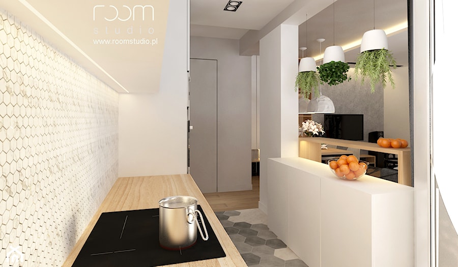 Mieszkanie w Poznaniu - Mała biała kuchnia jednorzędowa, styl nowoczesny - zdjęcie od ROOM STUDIO