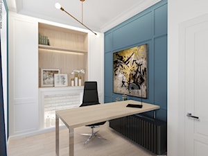 Ołtaszyn - Projekt domu - Małe z zabudowanym biurkiem białe biuro, styl glamour - zdjęcie od ROOM STUDIO