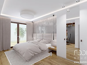 Dom jednorodzinny - Żerniki, Wrocław - Średnia duża biała szara sypialnia, styl nowoczesny - zdjęcie od ROOM STUDIO