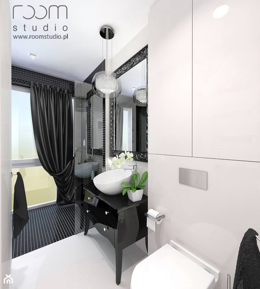 Mieszkanie z akcentami glamour - Duża z punktowym oświetleniem łazienka z oknem, styl glamour - zdjęcie od ROOM STUDIO - Homebook