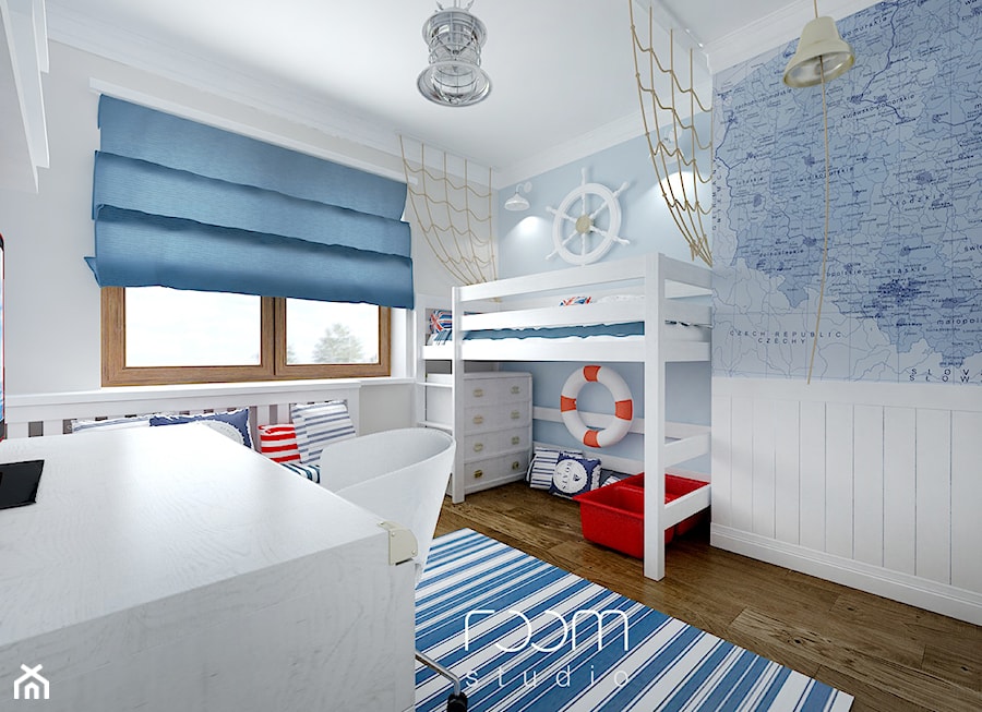 Pokoje dziecięce - Duży biały niebieski pokój dziecka dla dziecka dla chłopca dla dziewczynki, styl nowoczesny - zdjęcie od ROOM STUDIO