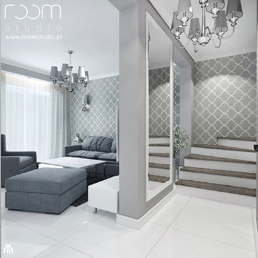 Mieszkanie z akcentami glamour - Średni szary hol / przedpokój, styl glamour - zdjęcie od ROOM STUDIO