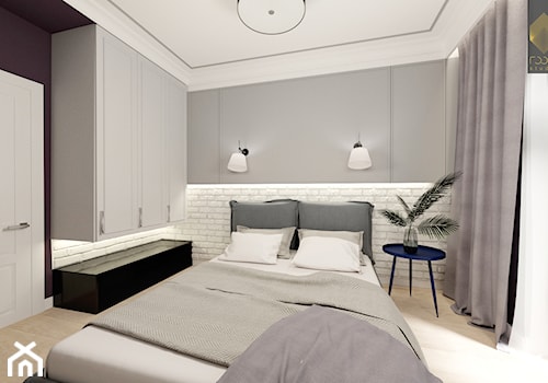 Ołtaszyn - Projekt domu - Średnia biała czarna szara sypialnia, styl glamour - zdjęcie od ROOM STUDIO