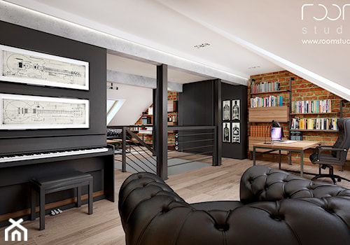 Męski gabinet - Duże z sofą białe czarne biuro, styl tradycyjny - zdjęcie od ROOM STUDIO