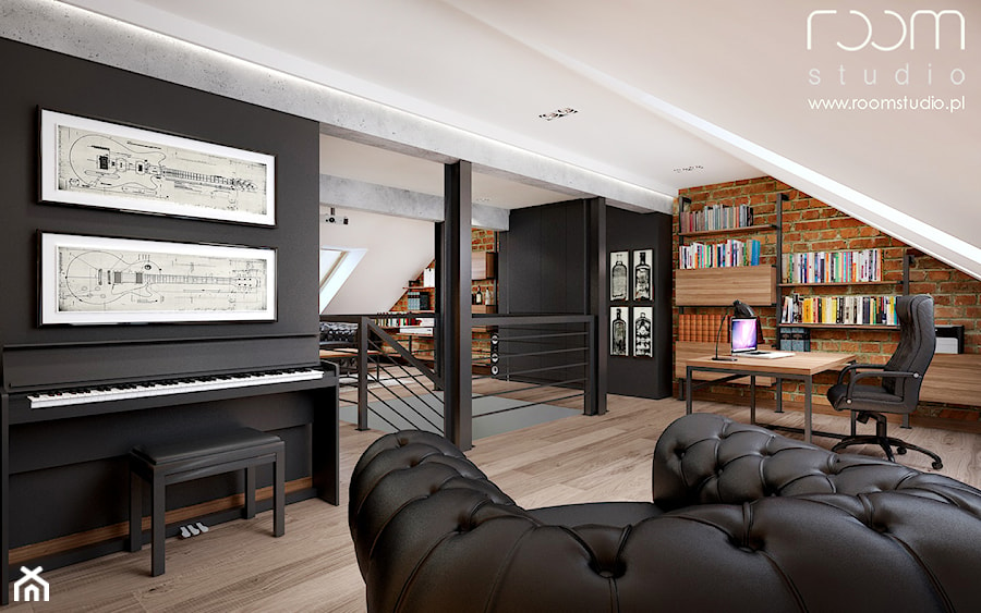 Męski gabinet - Duże z sofą białe czarne biuro, styl tradycyjny - zdjęcie od ROOM STUDIO
