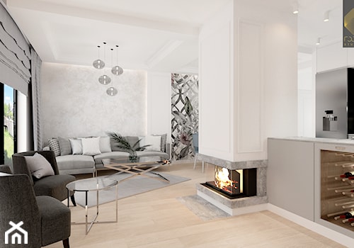 Ołtaszyn - Projekt domu - Duży biały salon, styl nowoczesny - zdjęcie od ROOM STUDIO