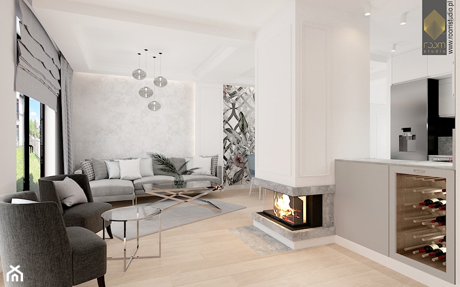 Ołtaszyn - Projekt domu - Duży biały salon, styl nowoczesny - zdjęcie od ROOM STUDIO
