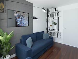 Apartament nad Odrą we Wrocławiu - Małe w osobnym pomieszczeniu z sofą białe szare biuro, styl nowoczesny - zdjęcie od ROOM STUDIO