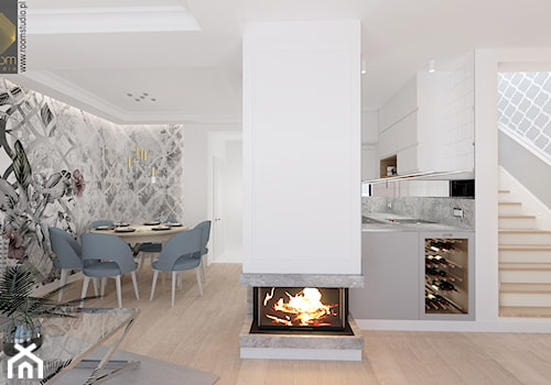 Ołtaszyn - Projekt domu - Średni biały szary salon z kuchnią z jadalnią z barkiem, styl nowoczesny - zdjęcie od ROOM STUDIO