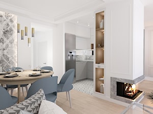 Ołtaszyn - Projekt domu - Mały biały salon z kuchnią z jadalnią, styl glamour - zdjęcie od ROOM STUDIO