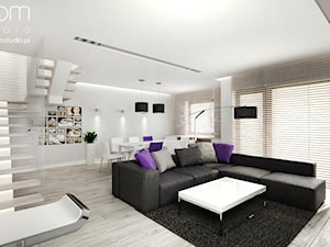 Dom jednorodzinny, Dobrzykowice - Duża biała jadalnia w salonie, styl nowoczesny - zdjęcie od ROOM STUDIO
