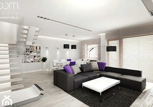 Dom jednorodzinny, Dobrzykowice - Duża biała jadalnia w salonie, styl nowoczesny - zdjęcie od ROOM STUDIO