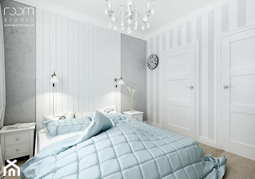 Dom szeregowy, Wilkszyn - Mała biała szara sypialnia - zdjęcie od ROOM STUDIO