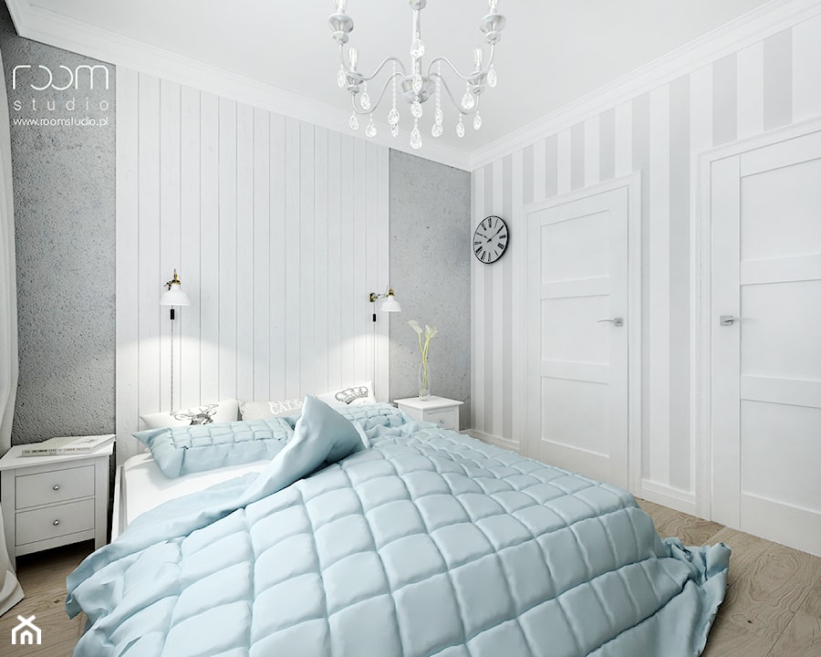 Dom szeregowy, Wilkszyn - Mała biała szara sypialnia - zdjęcie od ROOM STUDIO
