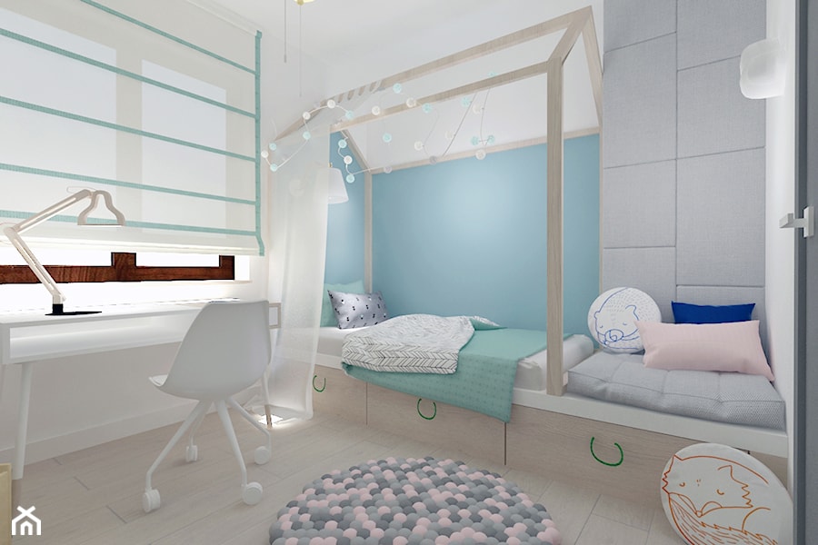 Dziewczęce pokoje - Średni biały szary pokój dziecka dla dziecka dla nastolatka dla chłopca, styl skandynawski - zdjęcie od ROOM STUDIO