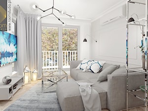 Apartament w stylu New York - Średni biały salon z tarasem / balkonem, styl glamour - zdjęcie od ROOM STUDIO