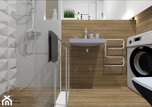 biała łazienka z drewnem - zdjęcie od BOPROJEKT Pracownia Projektowa