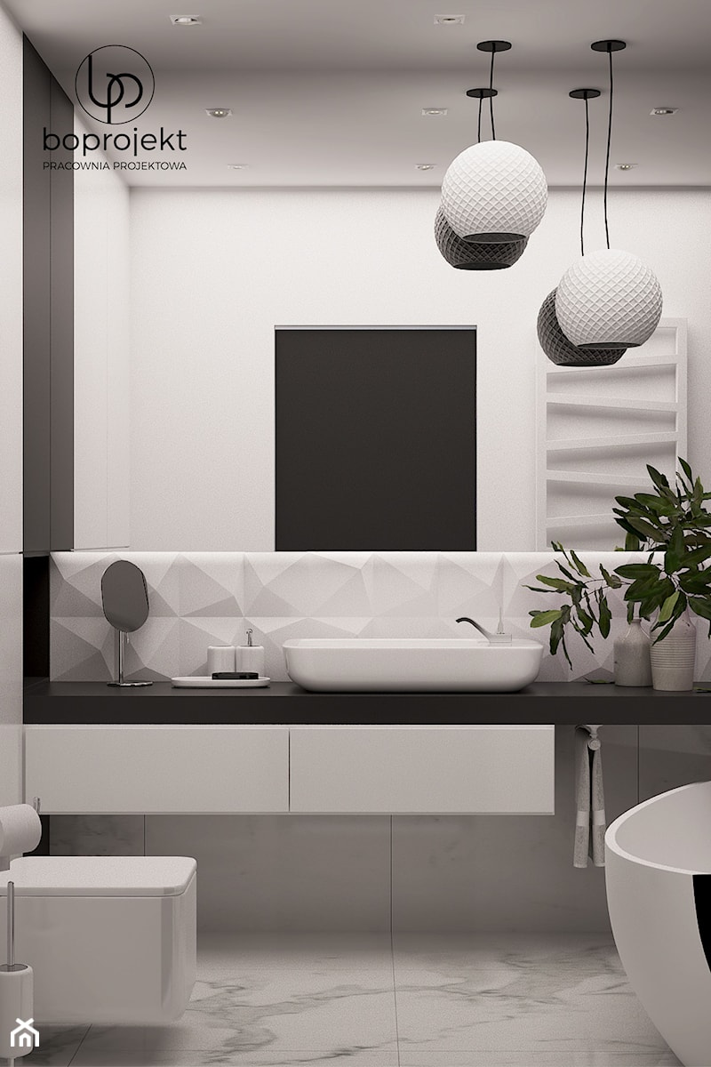 Łazienka biało-czarna - zdjęcie od BOPROJEKT Pracownia Projektowa