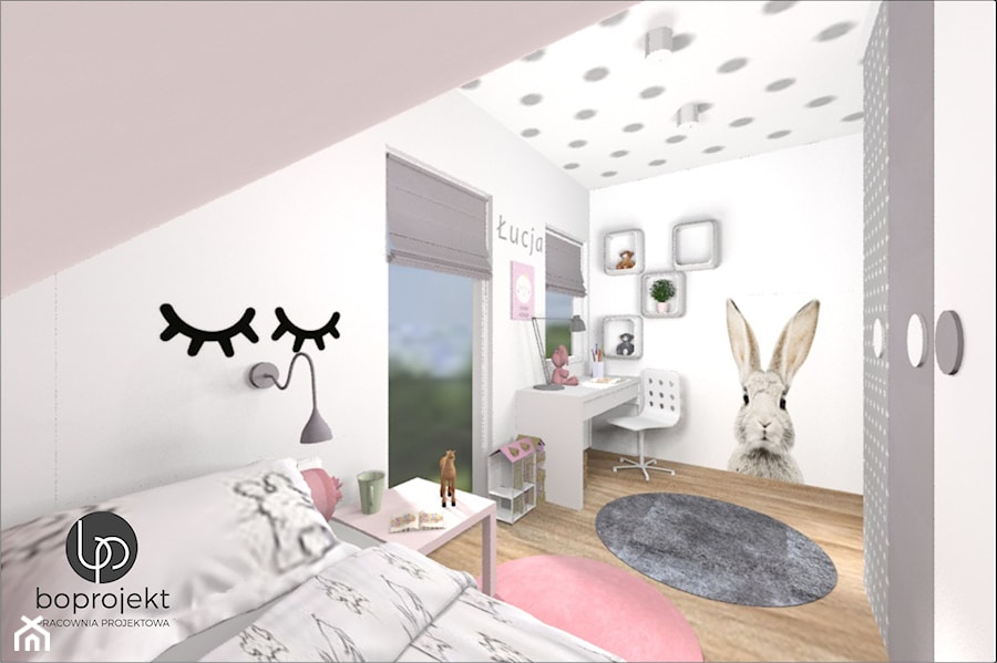 Szaro-różowy pokój dla dziewczynki - zdjęcie od BOPROJEKT Pracownia Projektowa