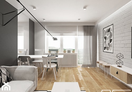 Mieszkanie_Łęczna 70,7mq - Mały biały szary salon z jadalnią, styl nowoczesny - zdjęcie od asa studio